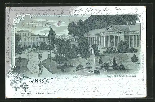 Mondschein-Lithographie Cannstatt, Kursaal und Städtisches Krankenhaus