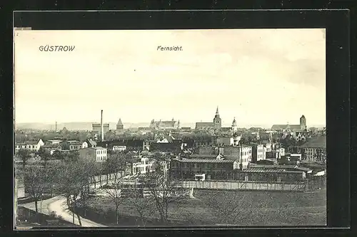 AK Güstrow, Ortsansicht aus der Vogelschau