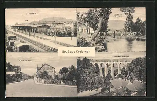 AK Kreiensen, Bahnhof, Wilhelmstrasse, Partie an der Gande, Eisenbahn Viadukt