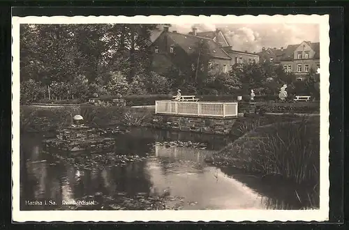 AK Hartha i. Sa., Blick vom Teich im Reinhardstal