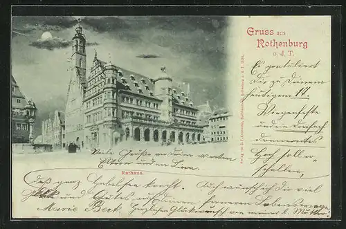 Mondschein-AK Rothenburg o. d. T., Rathaus