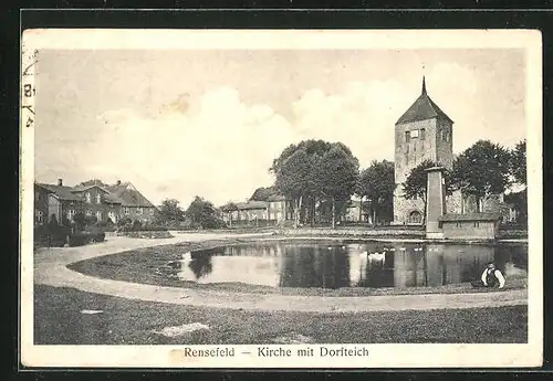 AK Rensefeld, Kirche mit Dorfteich