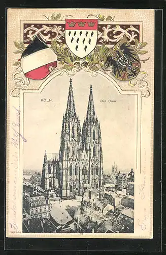 Passepartout-Lithographie Köln, Der Dom aus der Vogelschau, Wappen