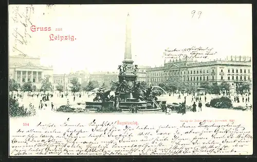 AK Leipzig, Augustusplatz mit Brunnen