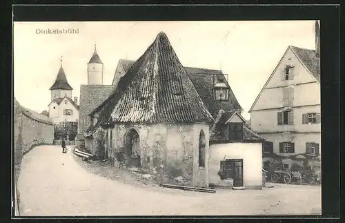 AK Dinkelsbühl, Strassenpartie mit Kirche