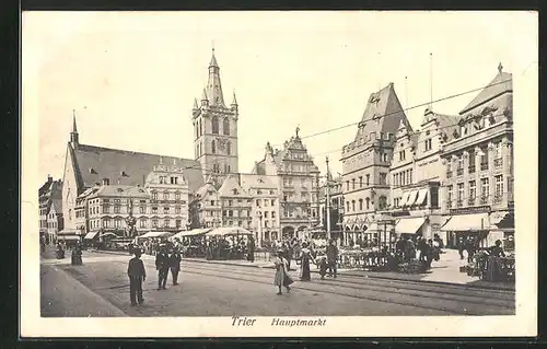 AK Trier, Hauptmarkt am Markttag