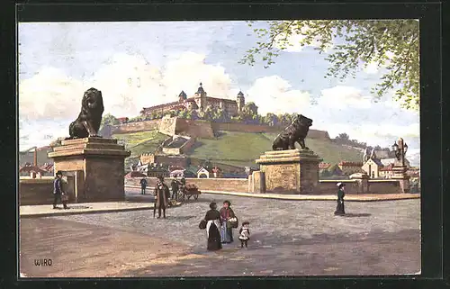 Künstler-AK Würzburg, Festung von der Ludwigsbrücke