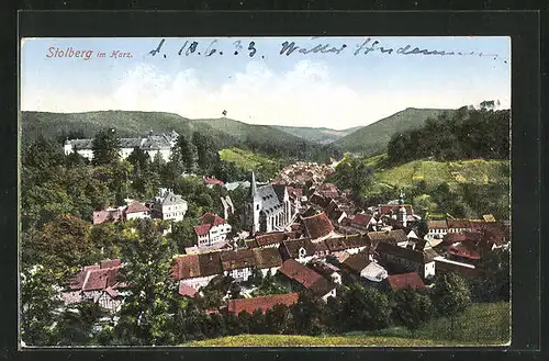 AK Stolberg im Harz, Panorama mit Kirche u. Bergen