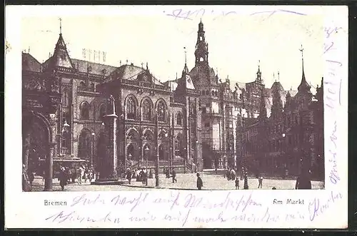 AK Bremen, Stadtleben auf dem Marktplatz