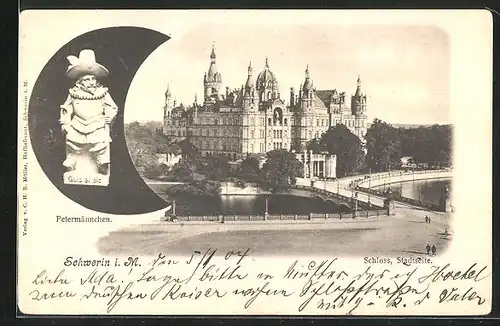 AK Schwerin i. M., Gesamtansicht vom Schloss von der Stadtseite gesehen