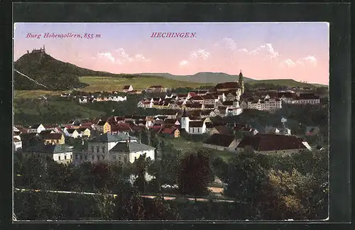 AK Hechingen, Panorama mit Burg Hohenzollern