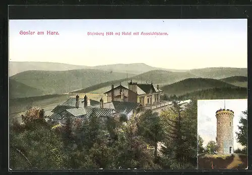 AK Goslar am Harz, Steinberg Hotel mit Aussichtsturm