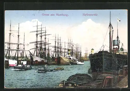 AK Hamburg, Hafenpartie mit Segelschiffen