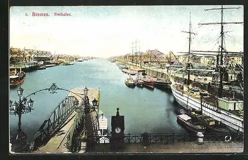 AK Bremen, Frontalansicht des Frei-Hafens