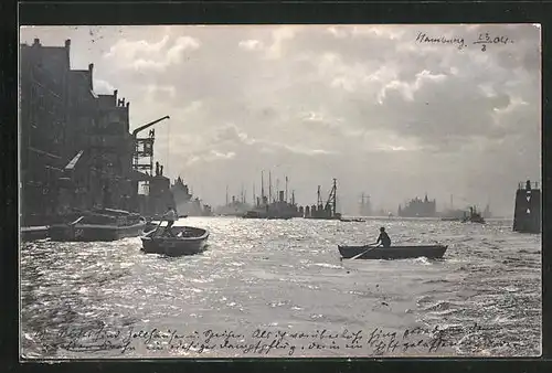 AK Hamburg, Ruderer in Booten im Hafen