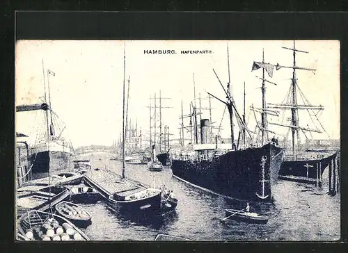 AK Hamburg, Hafenpartie mit Frachtverkehr