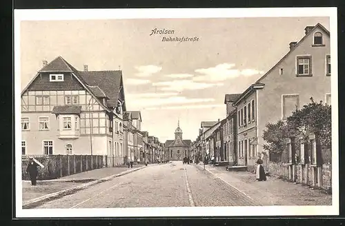 AK Arolsen, Bahnhofstrasse mit Blick zur Kirche