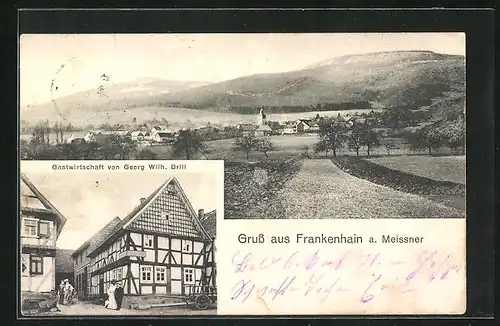 AK Frankenhain a. Meissner, Gasthaus von Georg Wilh. Brill, Ortsansicht