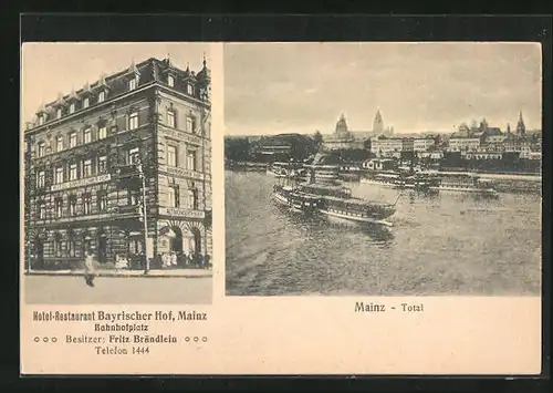 AK Mainz, Hotel-Restaurant Bayrischer Hof, Bahnhofsplatz, Dampfer