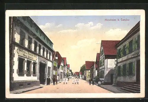 AK Herxheim b. Landau, Strassenpartie mit Gasthaus