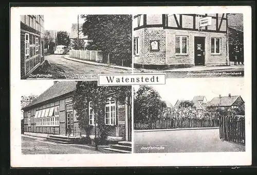 AK Watenstedt, Dorfstrasse, Braunschweigische Staatsbank, Schule