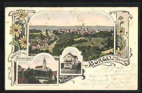 AK Bürgel /Thür., Hotel Victoria, Klosterkirche zu Thalbürgel