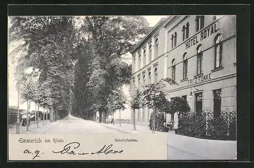 AK Emmerich /Rhein, Bahnhofsallee mit Hotel Royal
