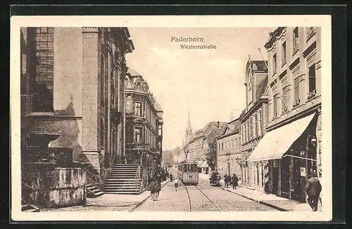 AK Paderborn, Westerstrasse mit Strassenbahn