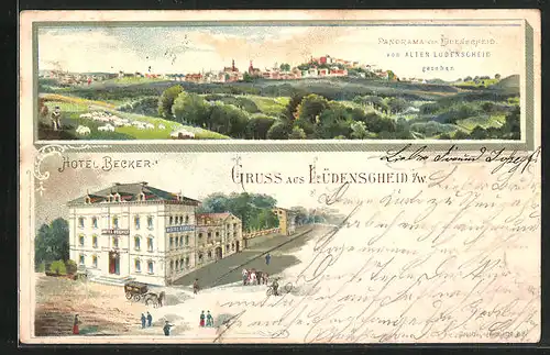 Lithographie Lüdenscheid i. W., Hotel Becker, Panorama