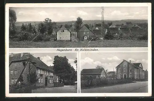 AK Negenborn /Kr. Holzminden, Gasthaus, Strassenpartie mit Gebäudeansicht, Teilansicht