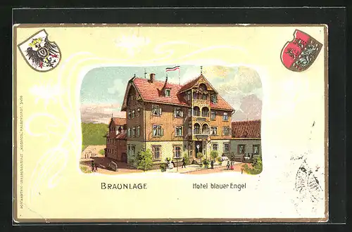Präge-Lithographie Braunlage, Hotel blauer Engel, Wappen
