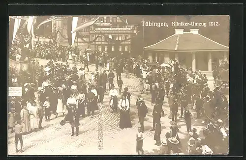 AK Tübingen, Kliniker -Umzug 1912, Strassenpartie mit Restaurant Neckarmüllerei