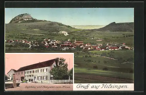 AK Hilzingen, Gasthaus und Metzgerei zum Kreuz, Teilansicht