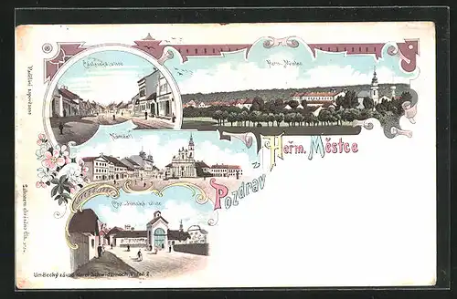 Lithographie Herm. Mestec, Namesti, Caslavska ulice, Chrudimska ulice