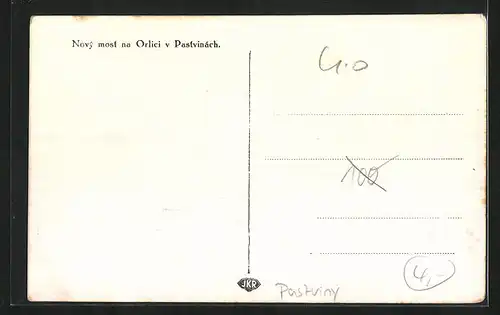 AK Pastviny, Novy most na Orlici, Flusspartie mit Brücke