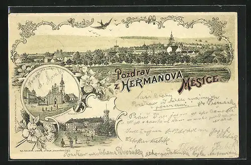 Lithographie Herm. Mestec, Velke namesti, Zamek J. J. Knizete, Kinkeho