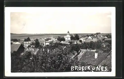 AK Brodek u Nes., Panorama über Dächer mit Kirchturm