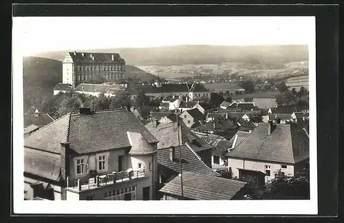 AK Plumlov, Panorama aus der Vogelschau