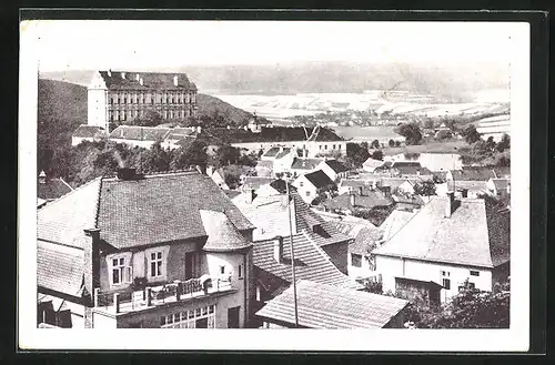 AK Plumlov, Panorama mit Berglandschaft