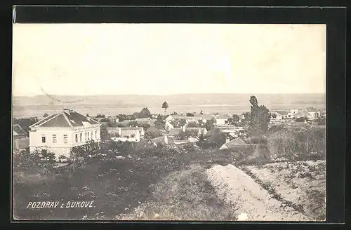 AK Bukova, Panorama mit Wohnhäusern u. Bergen