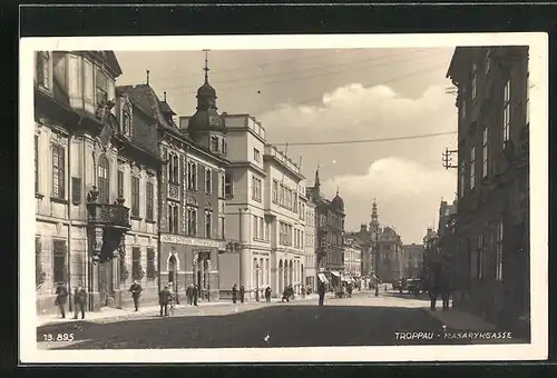 AK Troppau, Masarykgasse mit Geschäften