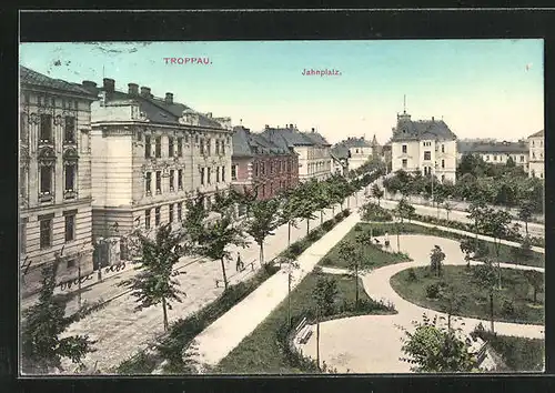 AK Troppau, Jahnplatz mit Strassenpartie