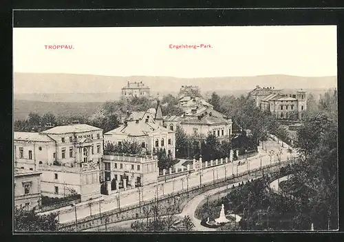 AK Troppau, Blick auf den Engelsberg-Park aus der Vogelschau