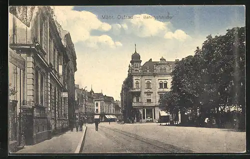 AK Mähr. Ostrau /Mor. Ostrava, Blick in die Bahnhofstrasse