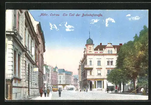 AK Mähr. Ostrau /Mor. Ostrava, Teilansicht der Bahnhofstrasse