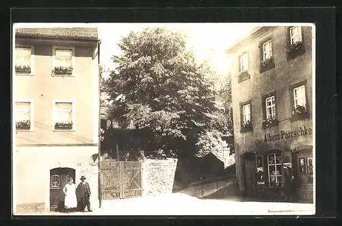 Foto-AK Rosswein, Geschäft Albert Patzschke, Strasse Am Stollen 11 Ecke Wunderburg, 1930