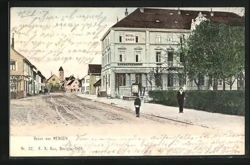 AK Mengen, Hauptstrasse mit Hotel Baier