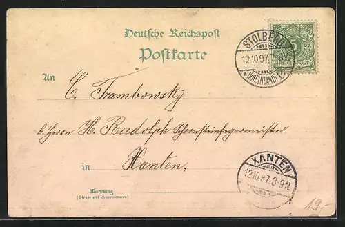 Lithographie Stolberg /Rhld., Post-Kaiserplatz, Partie in Ober-Stolberg und Mühle