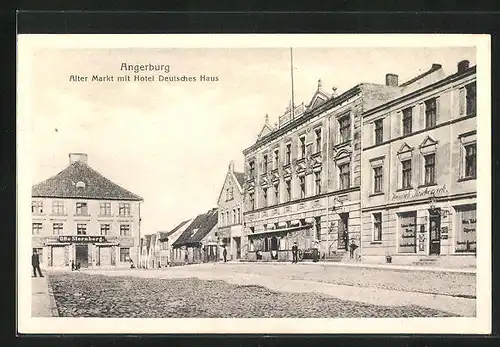 AK Angerburg, Alter Markt mit Hotel Deutsches Haus