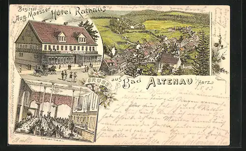 Lithographie Bad Altenau, Hotel Rathaus, Totalansicht